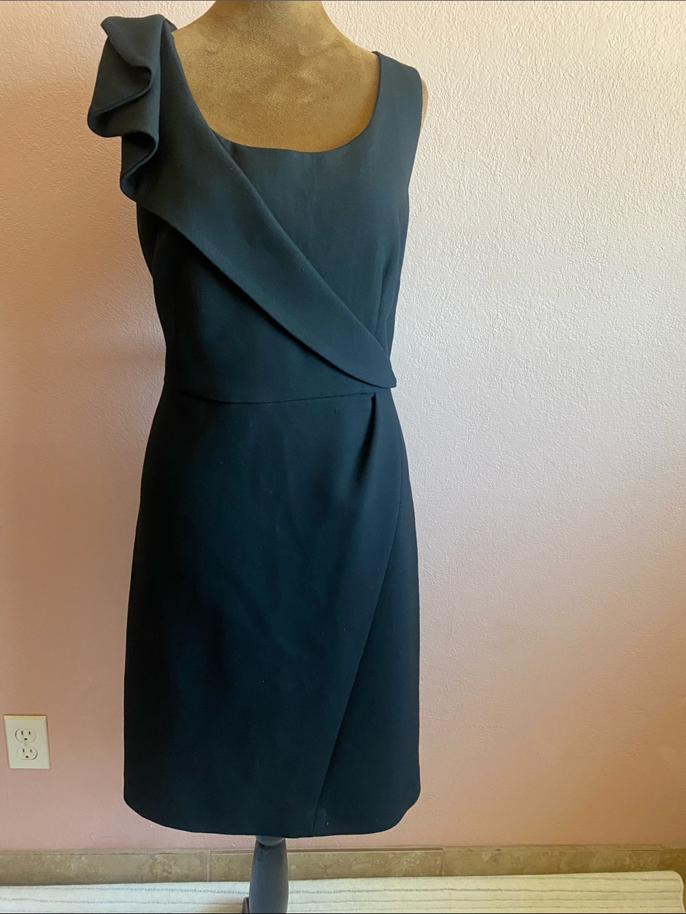 LOFT One-Shoulder Black Ruffle-Detail Dress